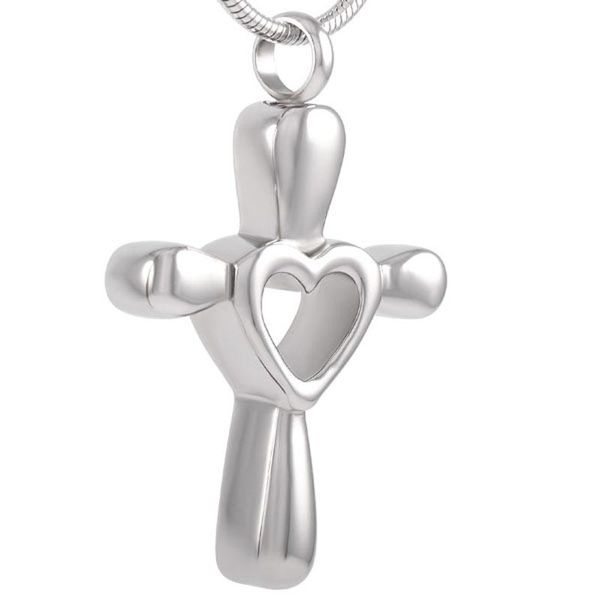 

pendant necklaces cross heart shape urn necklace 316l stainless steel cremation keepsake jewelry for women/men ashes unisex, Silver