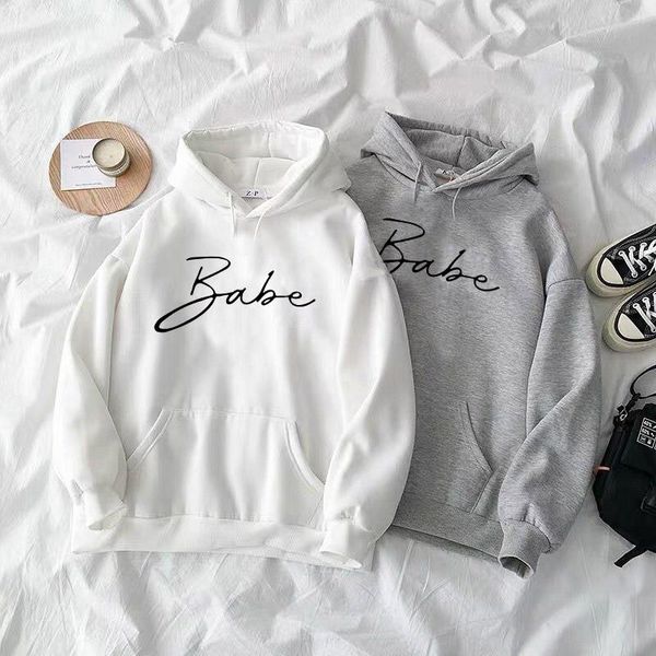 

women's hoodies & sweatshirts 8 colors velvet winter babe printing hooded female 2021 cotton thicken warm lady autumn, Black