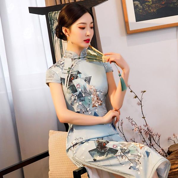 

ethnic clothing print women cheongsam traditinal chinese style evening party ladies qipao vestidos noble elegant summer daily robe gown, Red