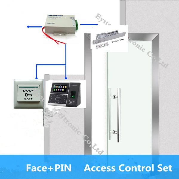 

glass door biometric access control security diy kit iface302 + electric bolt lock +12v 3a power supply plastic exit button facial recogniti