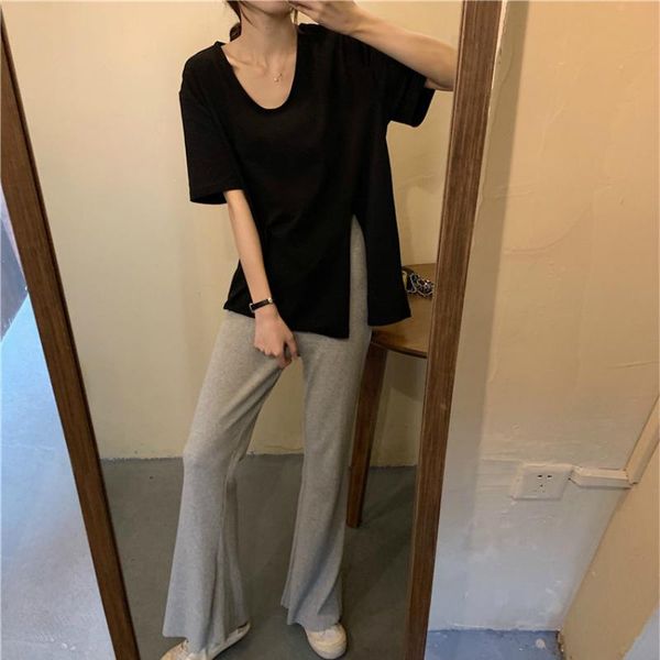 

women's pants & capris mazefeng 2021 black flare women bottoms autumn active wear high waist ladies casual long trousers, Black;white