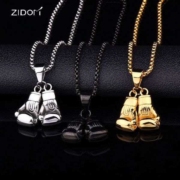 

pendant necklaces men hiphop double boxing gloves stainless steel fashion classic necklace male punk jewelry gifts, Silver