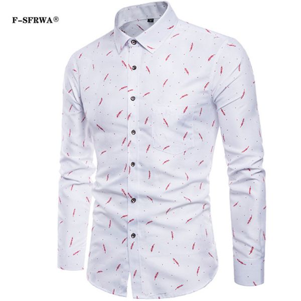 

f-sfrwa men's spring summer print long sleeve shirt korean slim thin quality, White;black