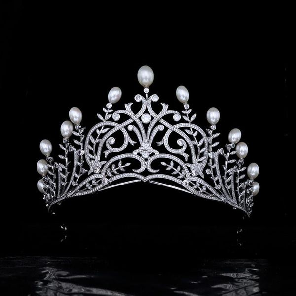 

hair clips & barrettes married zircon bride crown luxury pearl accessories princess wedding headdress tiara female jewelry hq0313, Golden;silver