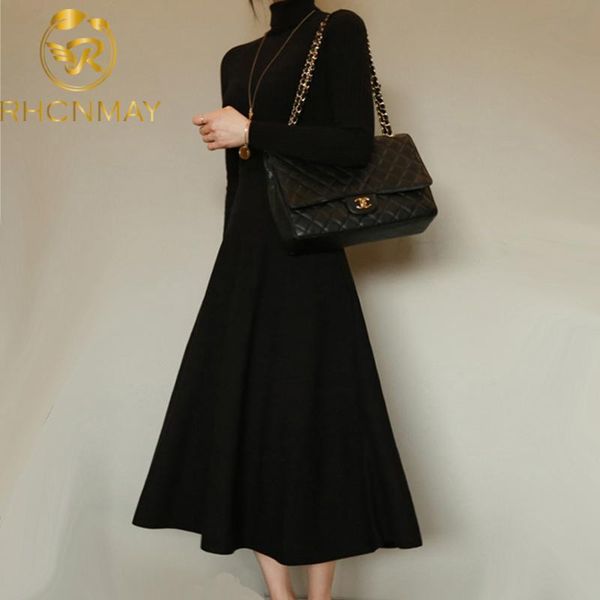 

solid color monotony sweater dress women autumn winter casual long sleeve dresses style knitted clothes, Black;gray