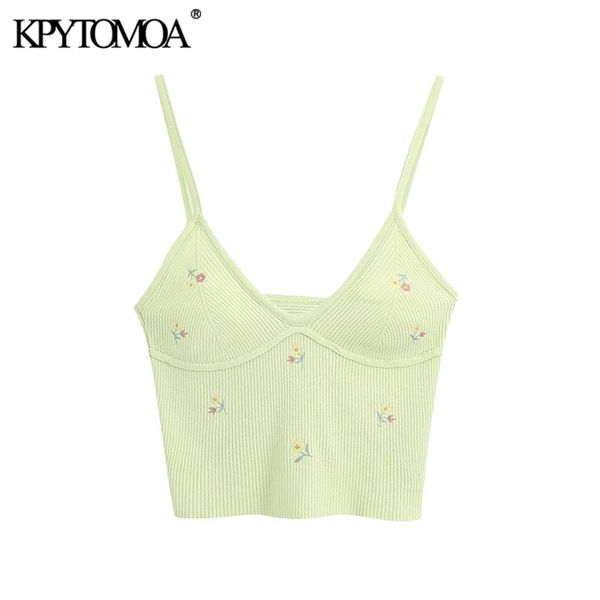 

women sweet fashion floral embroidery cropped knitted blouses vintage backless thin straps female shirts chic 210420, White