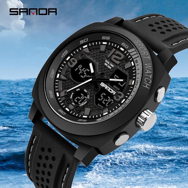 

men's watch brand sanda sport diving led display wristwatch fashion silicone strap men montre homme relogio #790 wristwatches, Slivery;brown