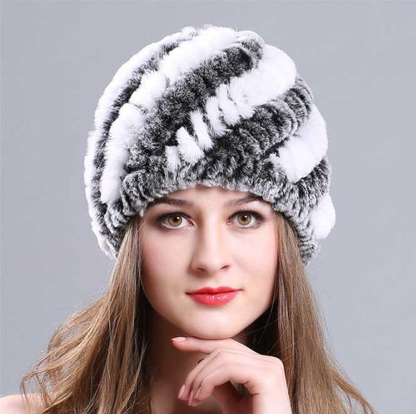 

beanies women winter warm real rex furry hat snow cap hats for girls fur knit natural fluffy white