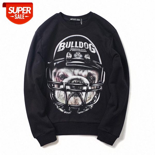 

european and american fashion brand autumn winter lovers helmet dog head sweater printing round neck long-sleeved men women wide #j52o, Black