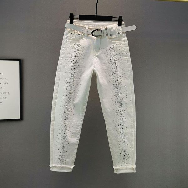 

white diamond jeans women 2021 high waist loose skinny pants 1020 women's, Blue