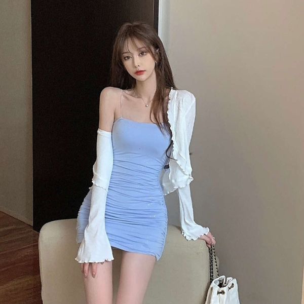

slim temperament tight strapless hip wrap skirt dress girl suspender dress two-piece suit female summer, Black;gray