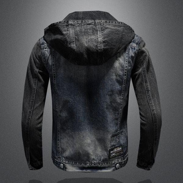 

fashion hooded denim jacket man clothe casual jeans coat slim motorcycle overcoat streetwear hip hop outerwear korean style larger size blu, Black;brown