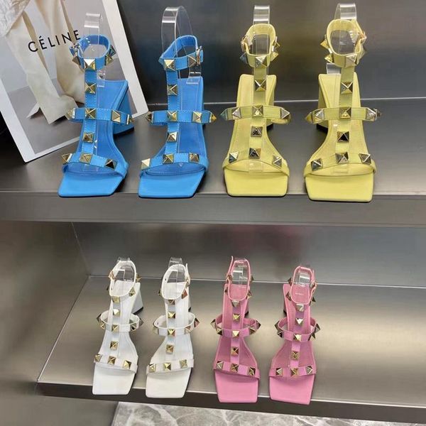 

sandals 2021 spring fashion rivets women fetish stripper pointed toe mules shoes brand rivet thin low heel dress pumps shoe, Black