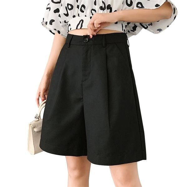 

s-3xl suits shorts female harajuku high waist short pants straight vintage women shorts loose casual black shorts plus size 210611, White;black