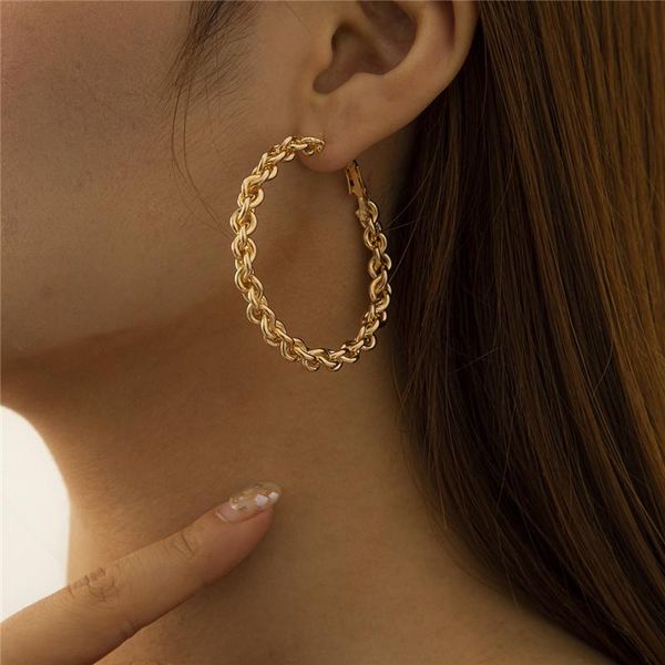 

retro twist weave large earrings hoop geometric metal circle gold ear drop for women hip hop cross round stud earring european jewelry acces, Golden;silver