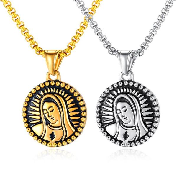 

chains female's our lady of guadalupe medal virgin mary pendant stainless steel catholic necklaces & pendants gold chain jewelry, Silver