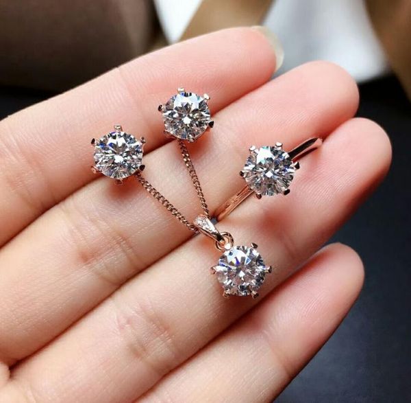 

meibapj 1 carat d color moissanite diamond jewelry set 925 solid silver 6 necklace earrings ring wedding for women bracelet, &, Black