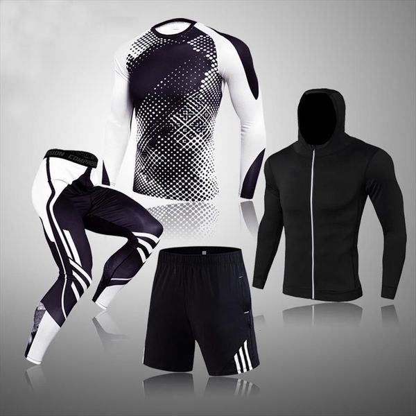 

4 piece set clothing men tracksuit sportswear gym fitness compression suits running sport outdoor jogging quick dry tight, Gray