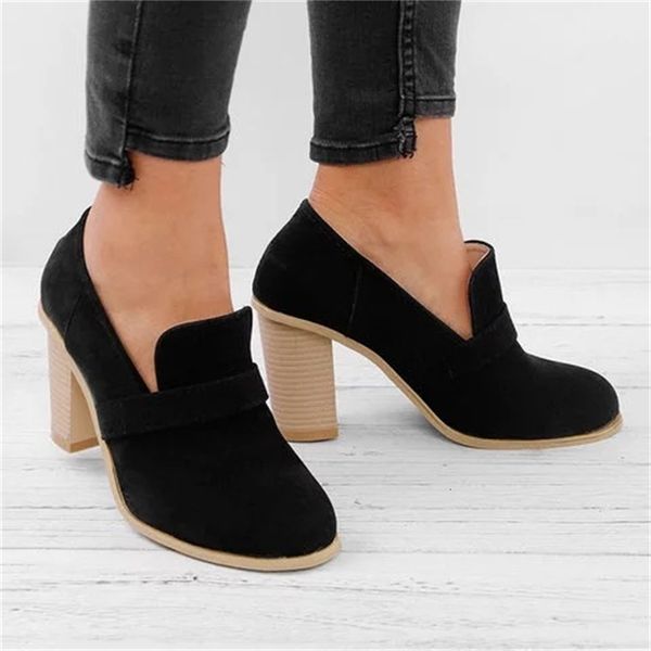 

boot autumn vintage women's ankle boots casual suede sliding into the clog high heel shoes n432, Black