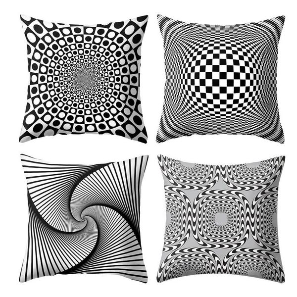 

cushion/decorative pillow geometric cushion cover black and white polyester throw case striped dotted grid visual effect art