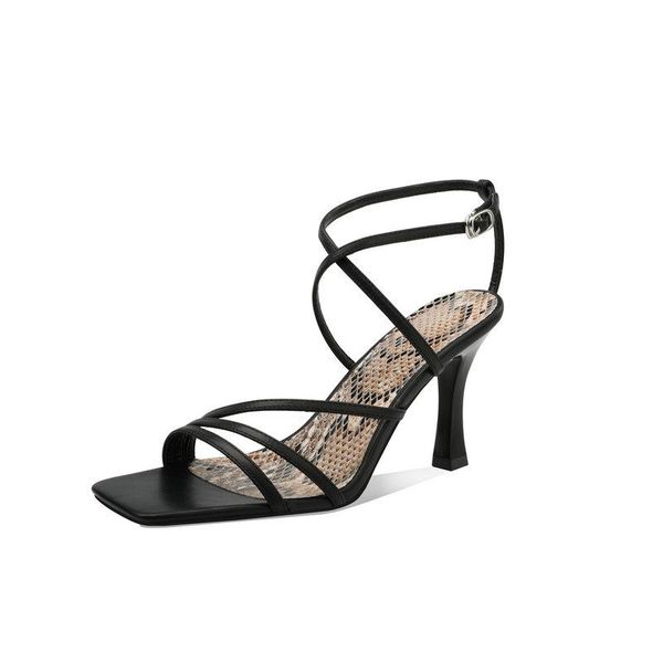 

dress shoes genuine leather women's sandals black buckle fashion elegant party shallow thin high heel style