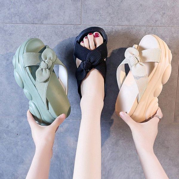 

slippers women summer high heels cross strap open toe outdoor casual slides platform beach drop, Black