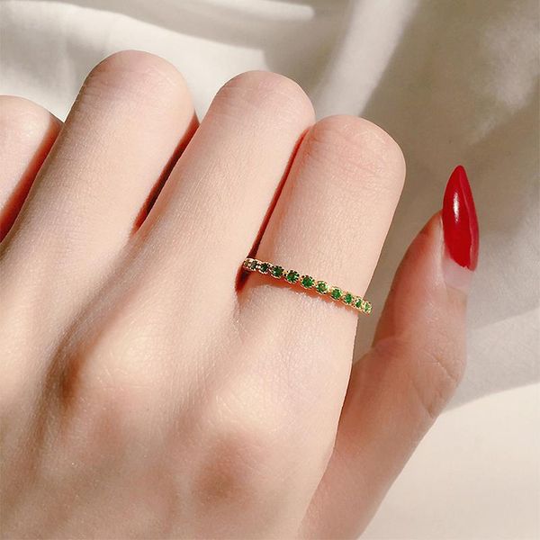 

cluster rings 14k gold 925 sterling silver open adjustable thin for women female green cubic zirconia wedding engagement jewelry yri201, Golden;silver