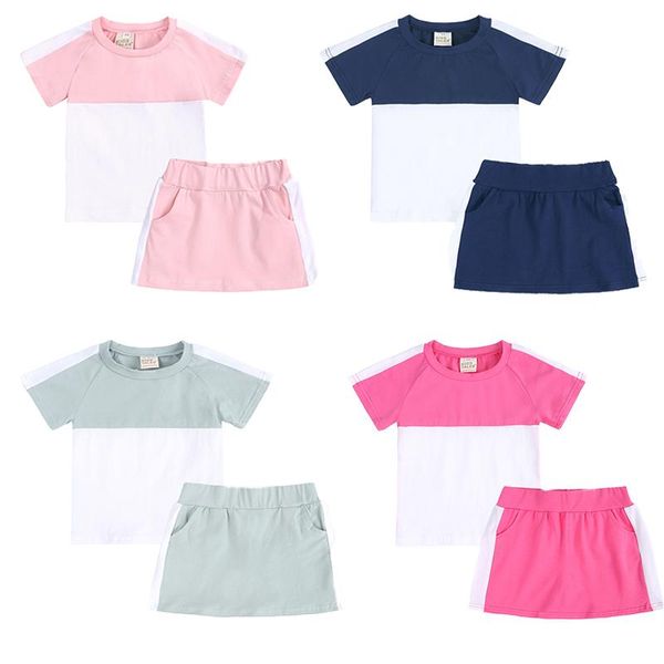 

summer clothing sets for children tracksuits contrast color shorts girls clothes boys born toddler outfits, White