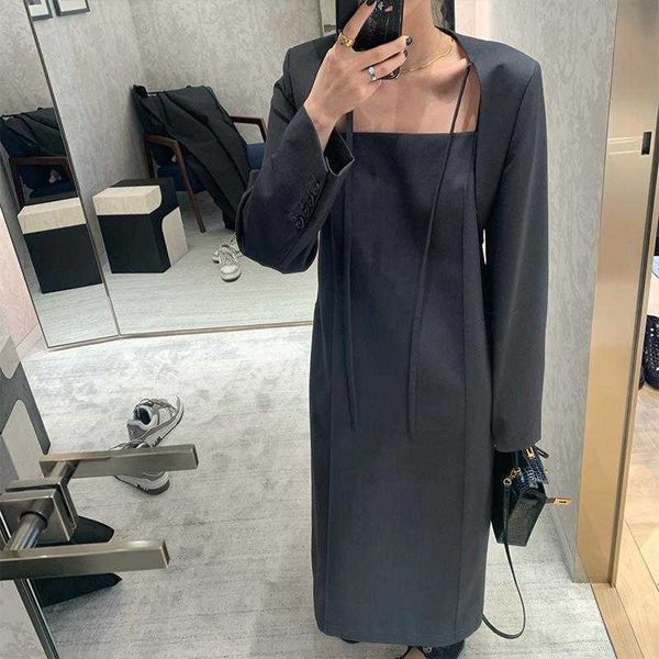 

cookadaily_ di * rlady fashionable grey set short coat suspender skirt two piece suit for women, Black;gray