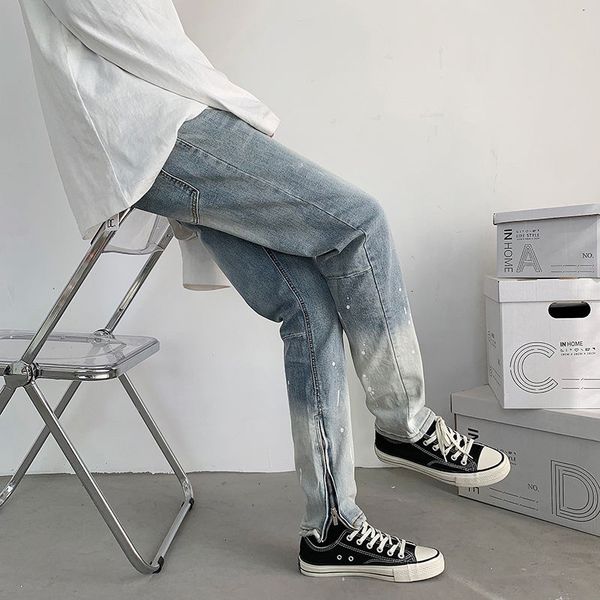 

Splashing Ink Jeans Mens Slim Fashion Casual Retro Gradient Jeans Men Streetwear Korean Hip-hop Straight Denim Trousers Mens, Black