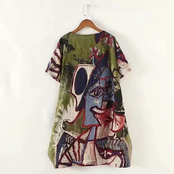 

large women's casual dresses print dress with literary style, Black;gray