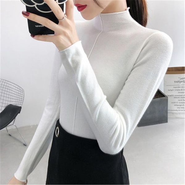 

women's sweaters half turtleneck thin knit sweater women autumn and winter slim tight-fitting pullover short inner long-sleeved bottomi, White;black