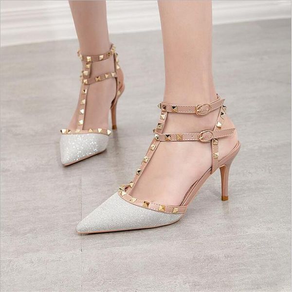 

dress shoes 2021 women 7cm high heels rivets studded sandals lady sandles stiletto gladiator pumps stripper summer fetish separate, Black