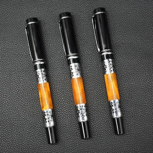 

16pcs classic business fountain pen silver flower amber celluloid roller 0.5mm iridium nib ink wholesale pens