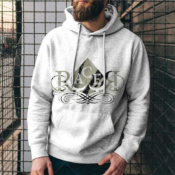 

men's hoodies & sweatshirts 3d poker digital print pocket loose pullover men round neck long-sleeved breathable sportswear hoodie draws, Black