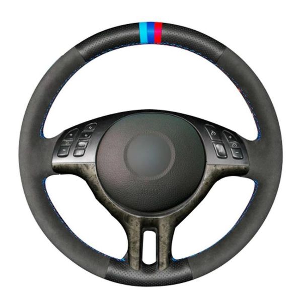 

steering wheel covers durable black natural leather suede light blue red marker car cover for e39 e46 325i e53 x5