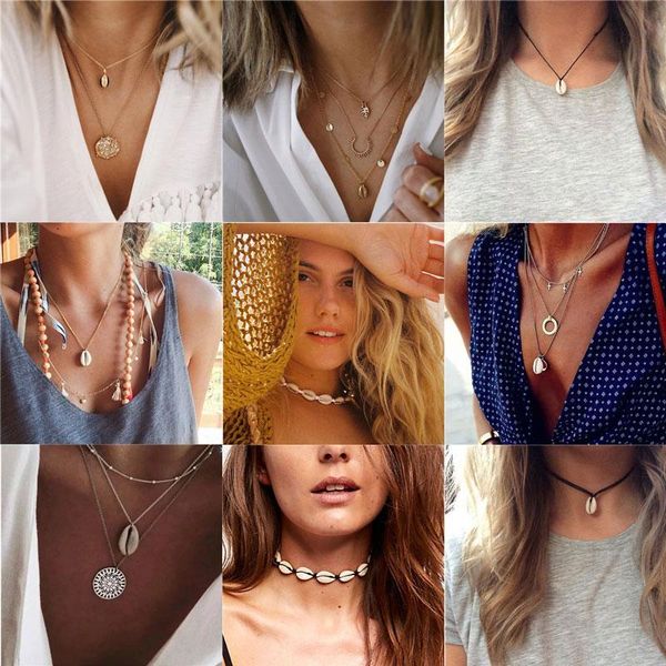 

pendant necklaces 2021 fashion gold color nature shell statement choker necklace bohemia collar collier women beach jewelry, Silver