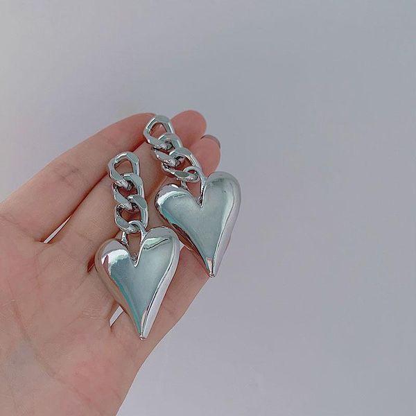 

dangle & chandelier women's earrings love heart hanging for women vintage geometric pearl pendants drop 2021 trend female jewelry, Silver