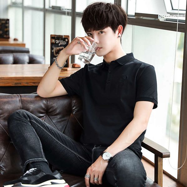 

men's t-shirts t shirt 2736 - summer solid color lapel polo lead short t-shirt half sleeve 1yi1, White;black