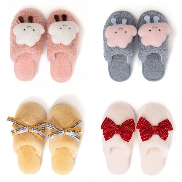 

newly girl shoes bowknot autumn winter clouds cute home cotton slipper white pink yellow grey women warm breathable fashion all inclusive pl