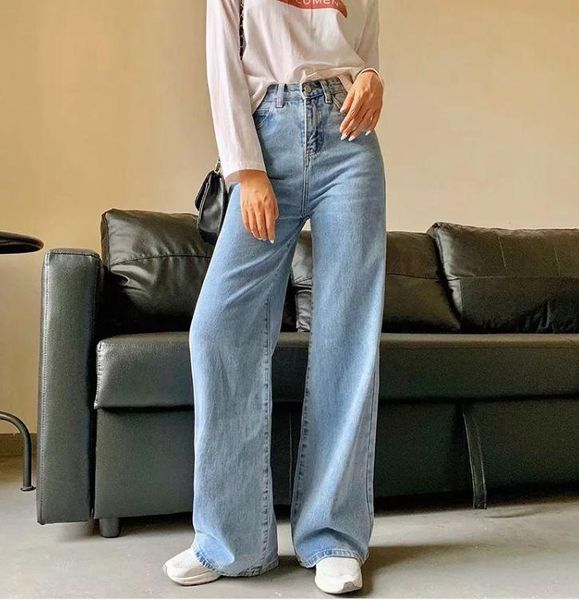 

autumn women's mopping trousers jeans loose wide leg pants, Blue