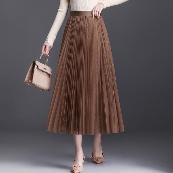 

autumn& winter elastic high waist slim fashion big swing skirt simple solid color women a-line long skirts, Black