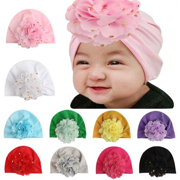 

cotton blends baby girls hats infant flower caps with golden dots kids floral headwear holiday decoration 10 colors, Yellow