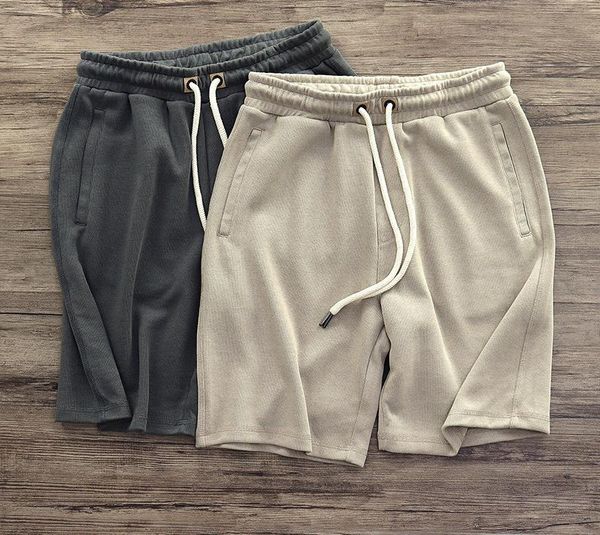 

men's shorts heavy weight knit elastic waist solid color cotton vintage casual home men japan style harajuku simple, White;black