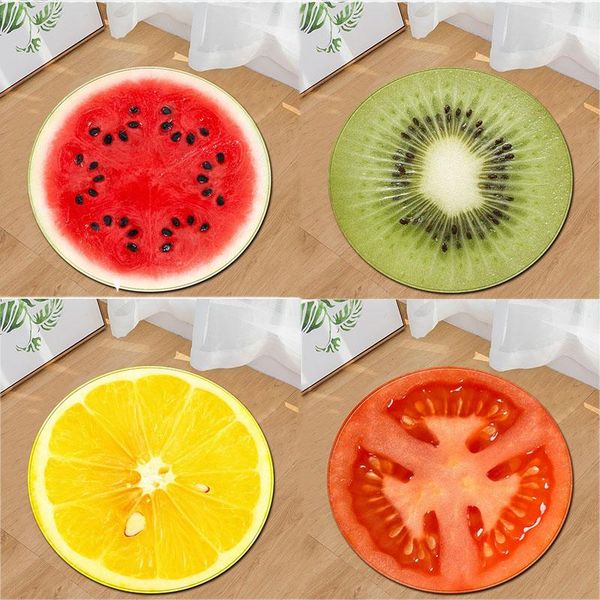 

print soft round carpet fruit carpets anti-slip rugs computer chair mat kiwi watermelon floor for kids room home decor
