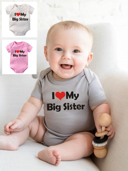 

baby boys girls cotton grey toddler i love my big sister letters graphic printed fashion infant soft wear rompers, Blue