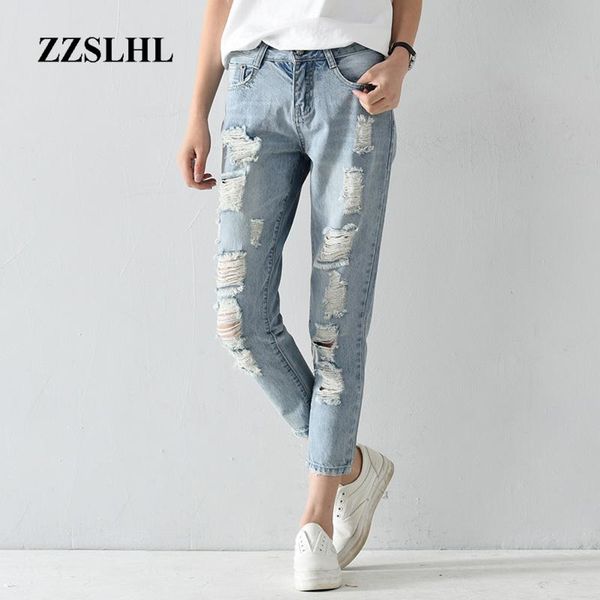 

women's jeans spring summer korean boyfriend women fashion hole straight high waist ropa cotton loose pant 2021 blue