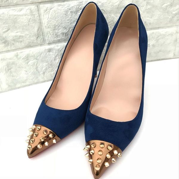 

dress shoes ultra high heels women 10cm studded spiked pumps gold rivet pointed toe party fashion ladies, Black