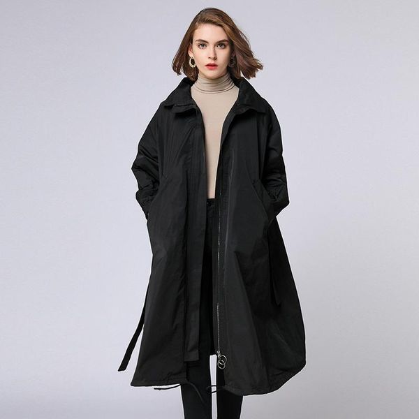 

women's trench coats plus size coat loose elegance turn down collar adjustable waist collect euramerican autumn winter, Tan;black