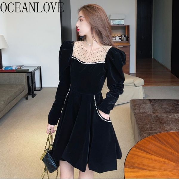 

evening party for women velvet vintage solid beading retro spring vestidos high waist a-line mini dress 19685 210415, Black;gray
